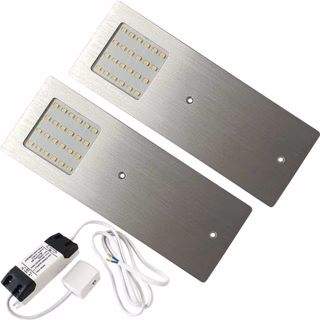 Loops 2x Aluminium Ultra-Slim Rectangular Under Cabinet Kitchen LED Light and Driver Kit in White