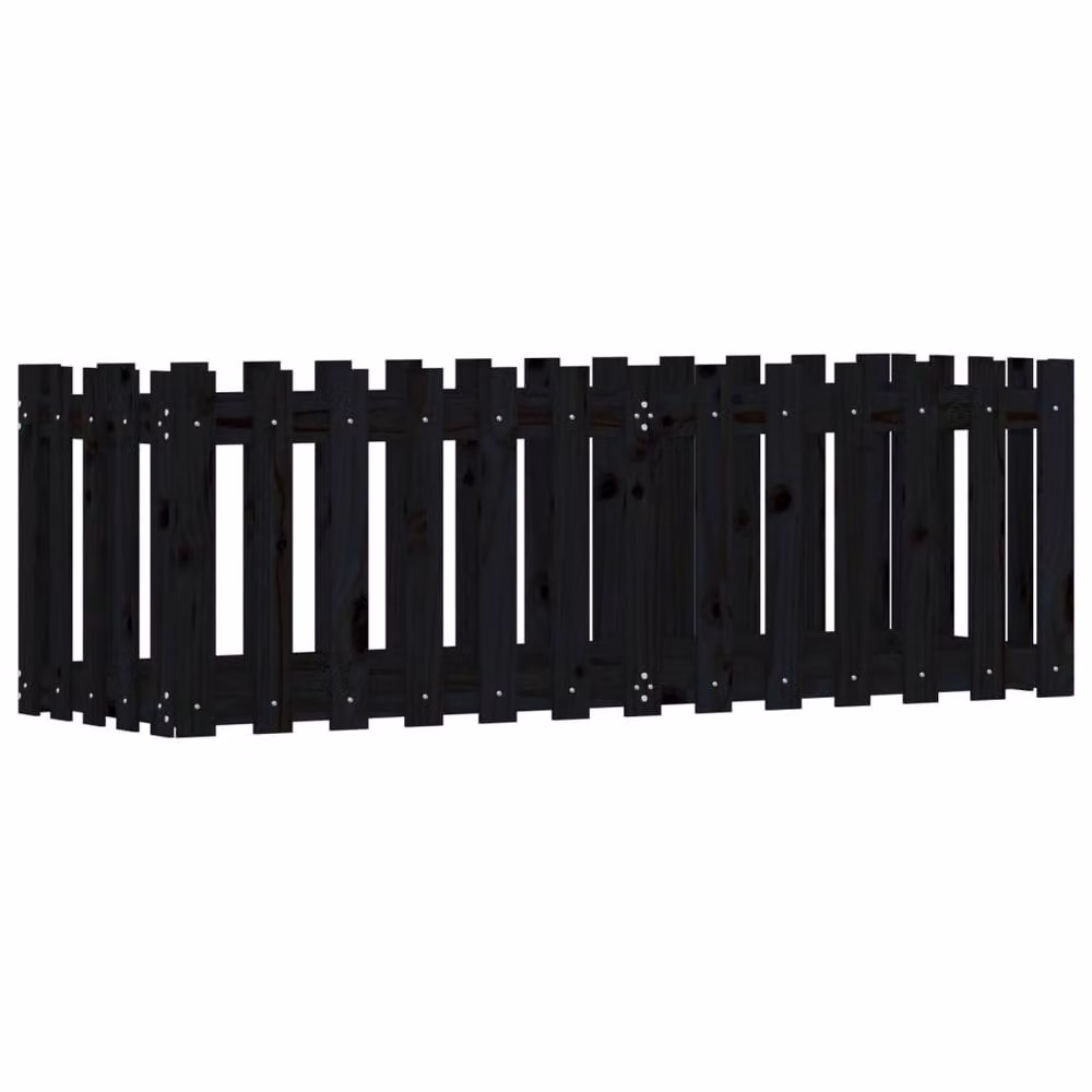 Berkfield Home Garden Raised Bed with Fence Design in Black Solid Wood Pine, W/D/H: 150 x 50 x 50 cm – 3