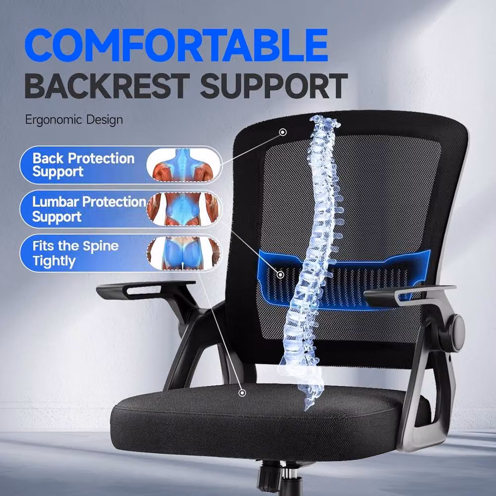 Gartistgo Ergonomic Mesh Office Chair with Flip-Up Arms and Lumbar Support in Black – 4