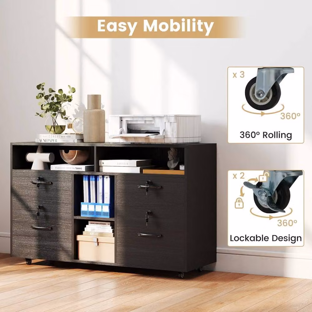 FORGEVIO Mobile Lateral File Cabinet and Storage Organiser in Matt Black – 4