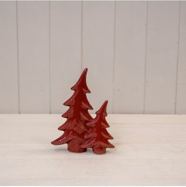 KDMD Red Ceramic Bendy Double Christmas Trees Tabletop Decoration