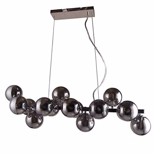 Netlighting Marbelio Modern Sphere Glass Pendant Ceiling Light in Grey and Chrome, G9, W/D/H: 16 x 16 x 76 cm – 1