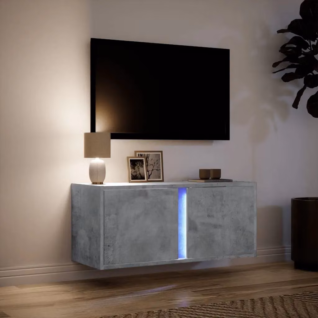 Berkfield Home Modern Wall Mounted TV Cabinet with Integrated LED Lights in Concrete Grey, W/D/H: 80 x 31 x 35 cm – 3