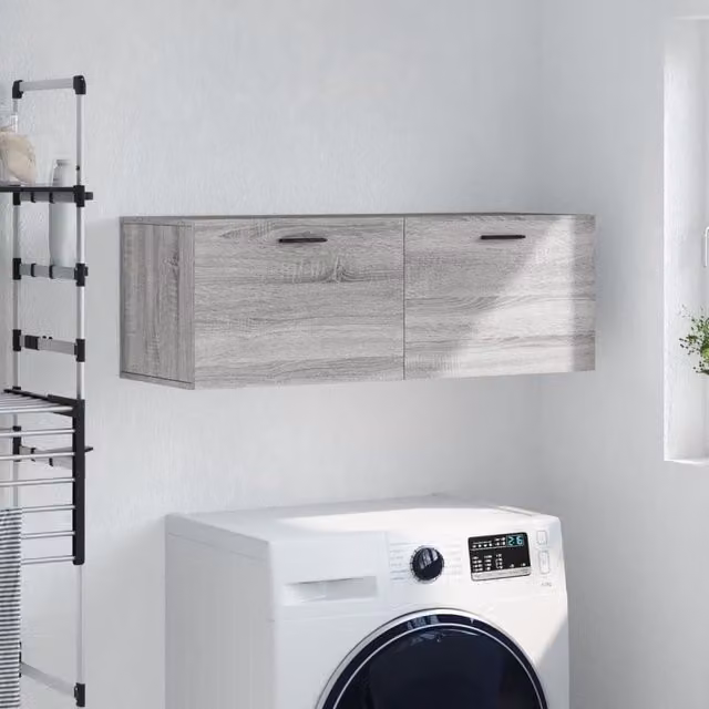 Berkfield Home Wall Mounted Cabinet in Grey, W: 100 cm, D: 36.5 cm, H: 35 cm – 1