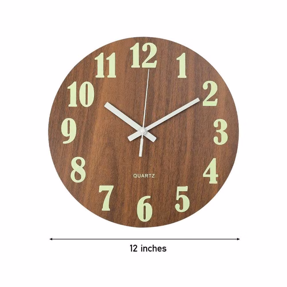PAWNORA Round Luminous Analog Quartz Wall Clock in Brown, Diameter: 30.48 cm – 2