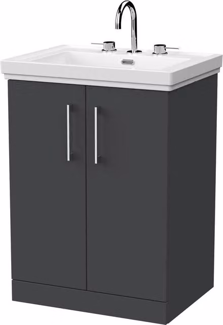 Balterley Pershall 2 Door Vanity Unit and 3TH Fireclay Basin, Dark Grey, W: 60 cm – 1
