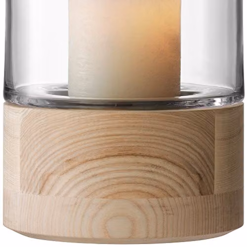 LSA International Lotta Tabletop Lantern in Clear Glass and Ash Wood, H: 22.5 cm, W: 24 cm, D: 15.24 cm – 2