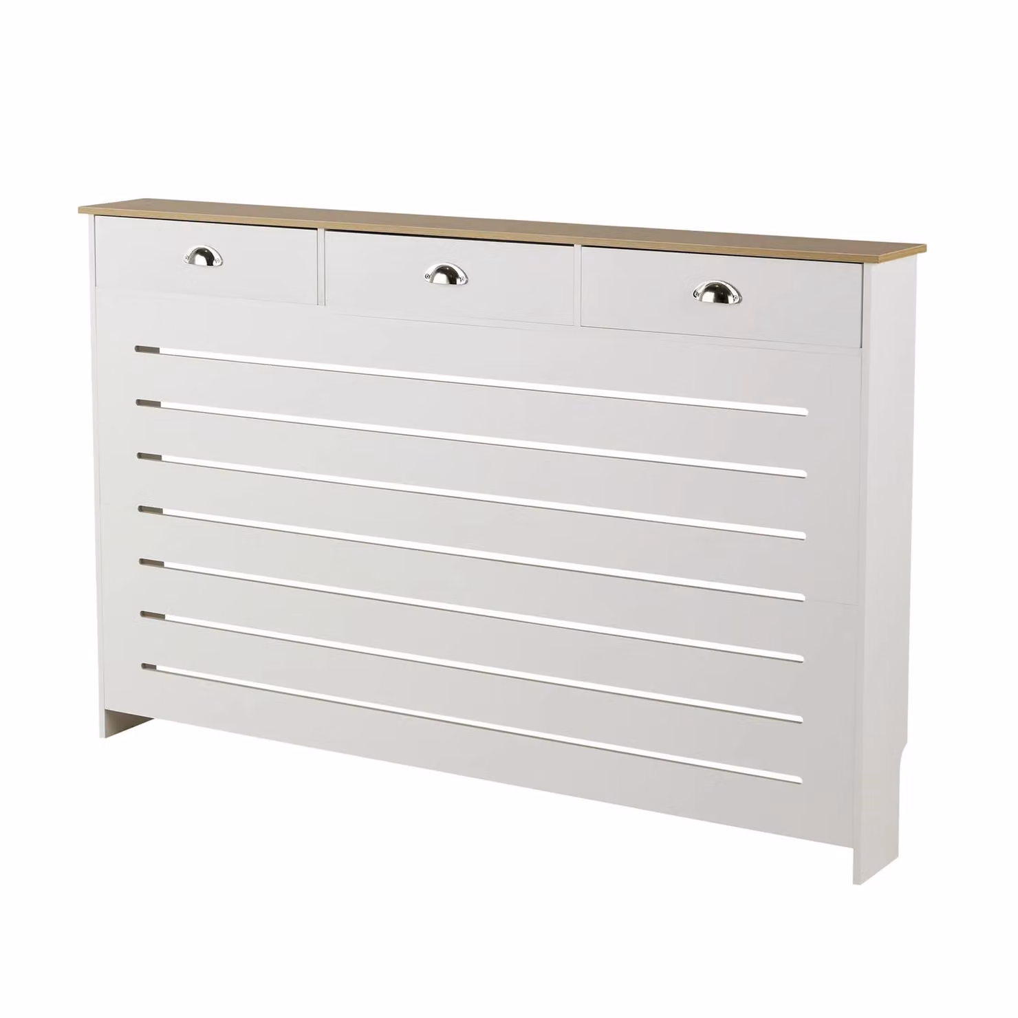 Home Source Batley Large Radiator Cover Cabinet with 3 Drawers, White – 3