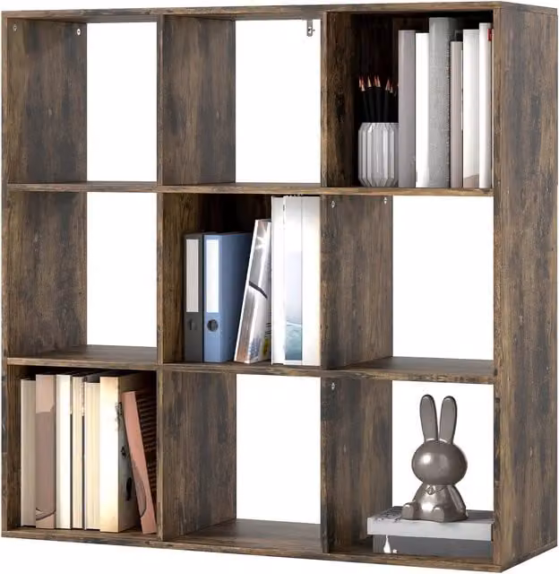 Furnold 9 Cube Freestanding Storage Unit Bookcase in Rustic Brown, W/D/H: 91.0 x 29.5 x 91.0 cm