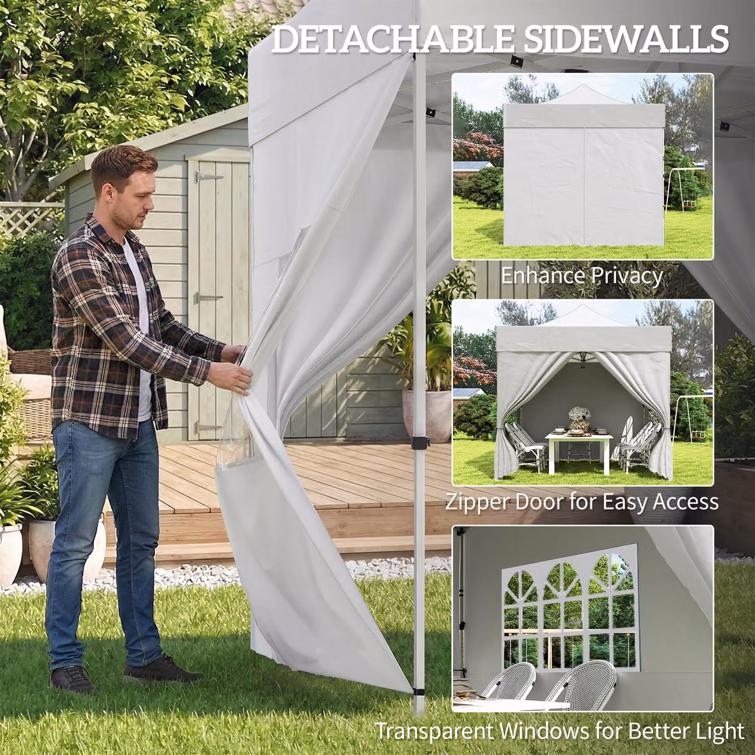 Outsunny Pop Up Gazebo with Sidewalls and Windows, UPF 50+ Heavy Duty Garden Party Tent Marquee in Silver Grey, W: 300 cm, D: 300 cm, H: 240 cm – 3