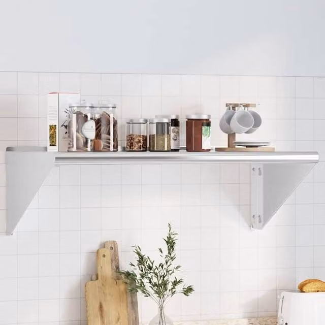 Berkfield Home Wall Mounted Metal Shelf in Silver, W: 100 cm, D: 45 cm, H: 31 cm