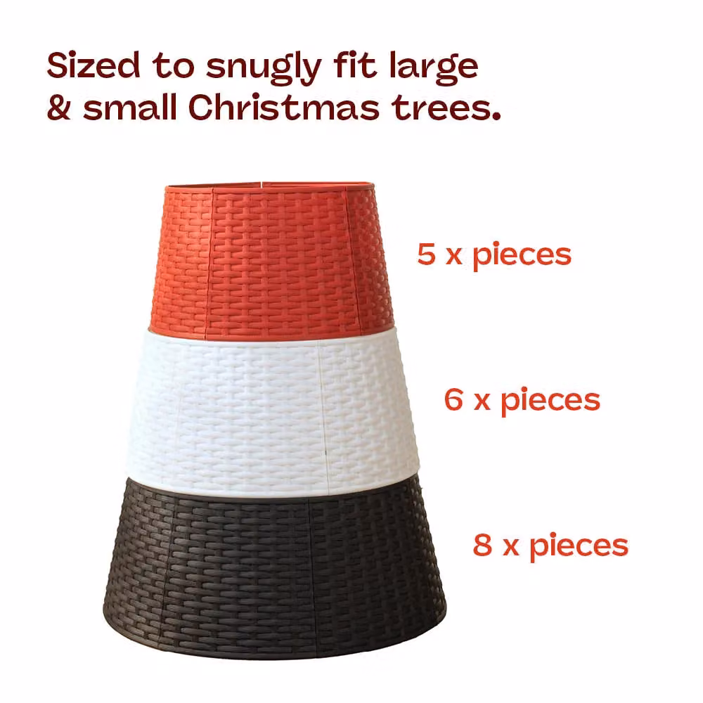 Christmas Village Round Faux Rattan Christmas Tree Skirt in Black and Red, Base Diameter: 65 cm – 4