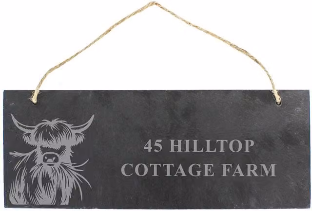Personalised Memento Company Personalised Highland Cow Rustic Slate Hanging Sign in Black