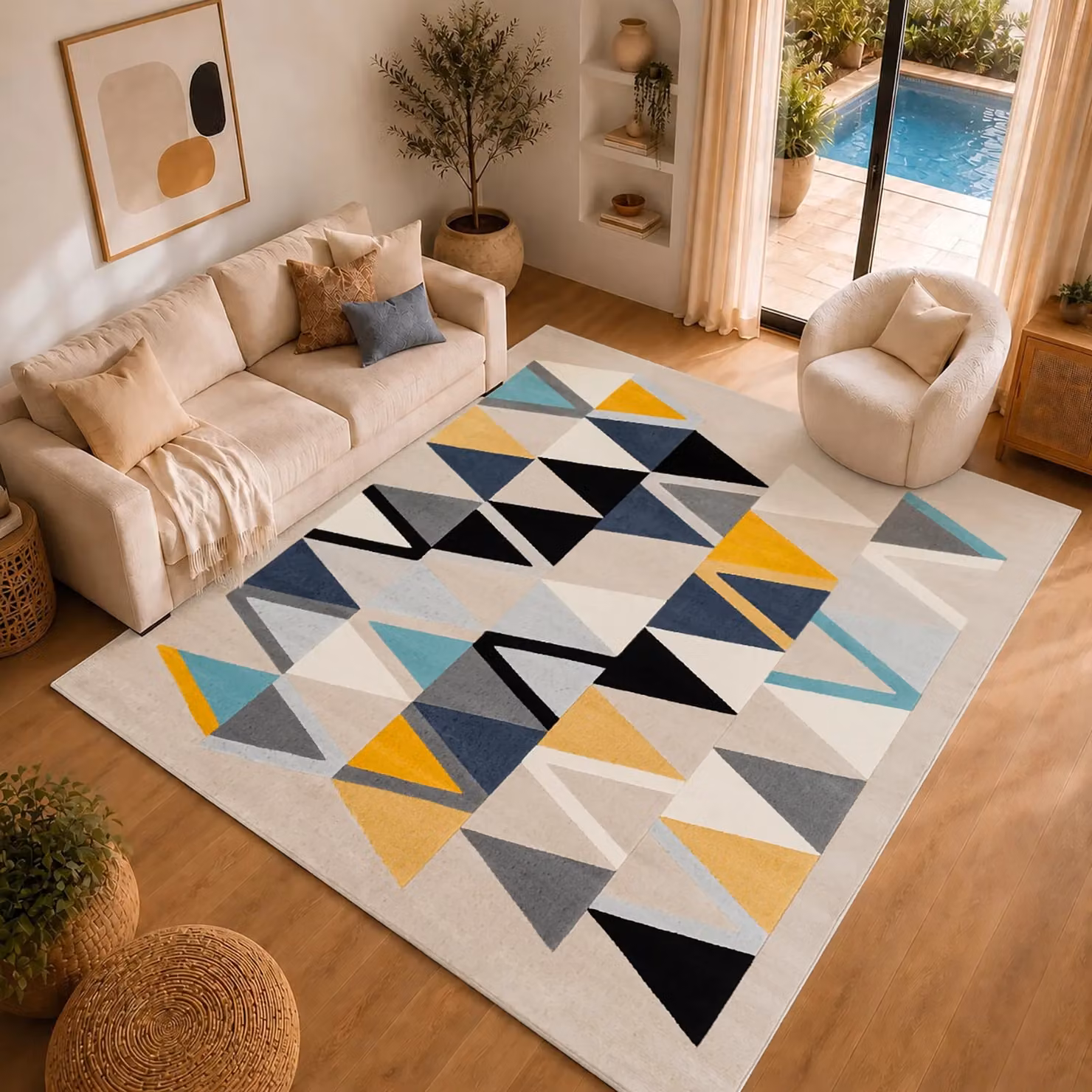 Livabliss City Geometric Rug in Yellow, Blue, Grey and Black, W: 200 cm, D: 275 cm – 8