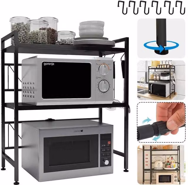 SPETLEK 3 Tier Expandable Microwave Oven Rack Shelf in Black – 1