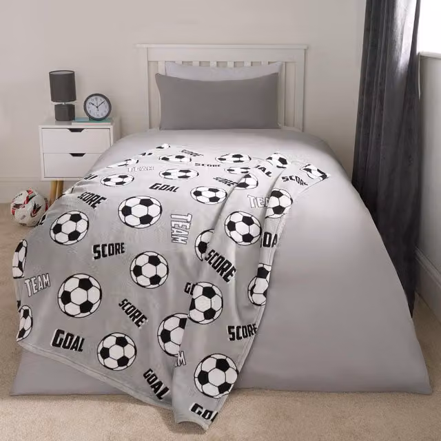 OHS Kids Football Sherpa Fleece Throw in Grey and White