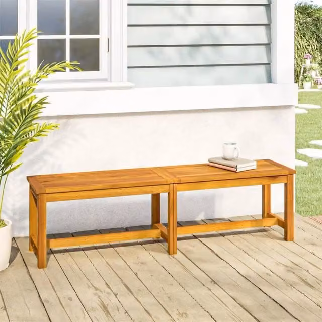 Berkfield Home Brown Acacia Solid Wood Garden Bench, W/D/H: 150 x 35 x 45 cm – 1