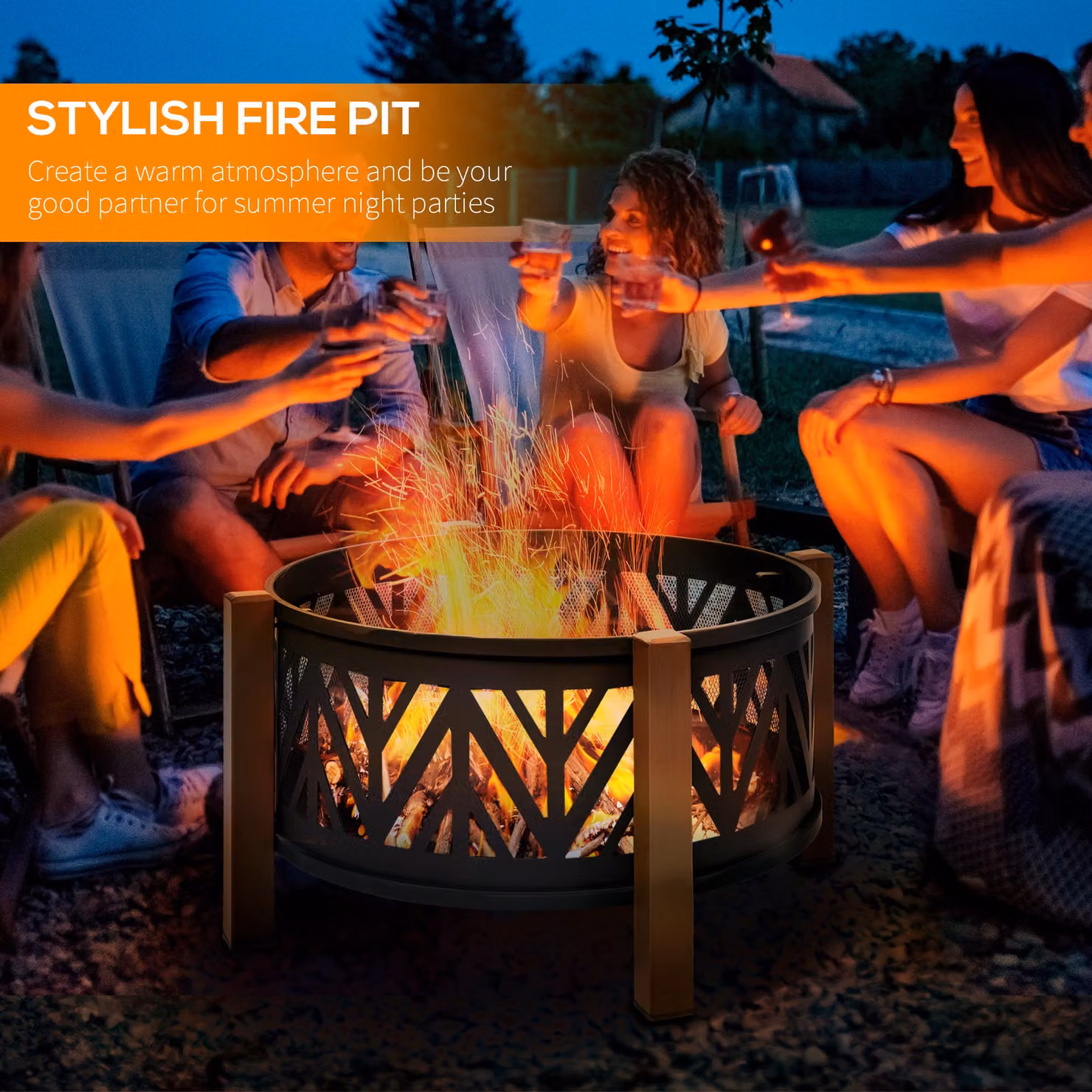Outsunny 2-in-1 Steel Outdoor Fire Pit Bowl and BBQ Grill in Black – 7