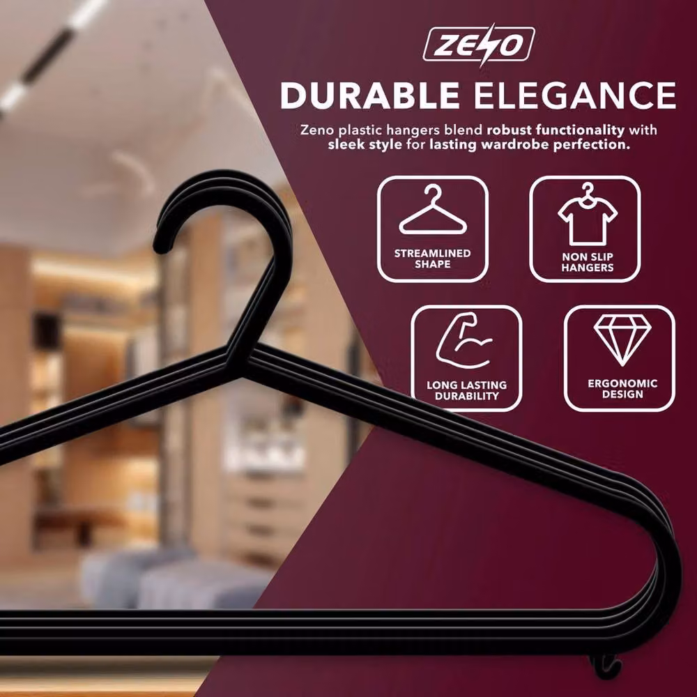 Kelvenix 30 Pack Black Plastic Adult Coat Hangers with Bar for Space Saving – 3