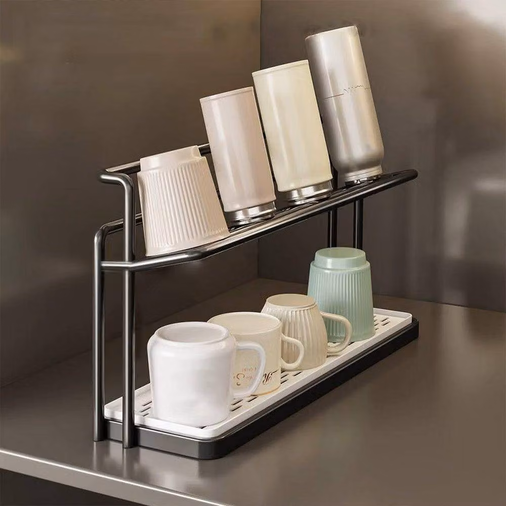 Kelvenix Black 2 Tier Bottle Drying Rack and Cup Holder with Drip Tray – 3