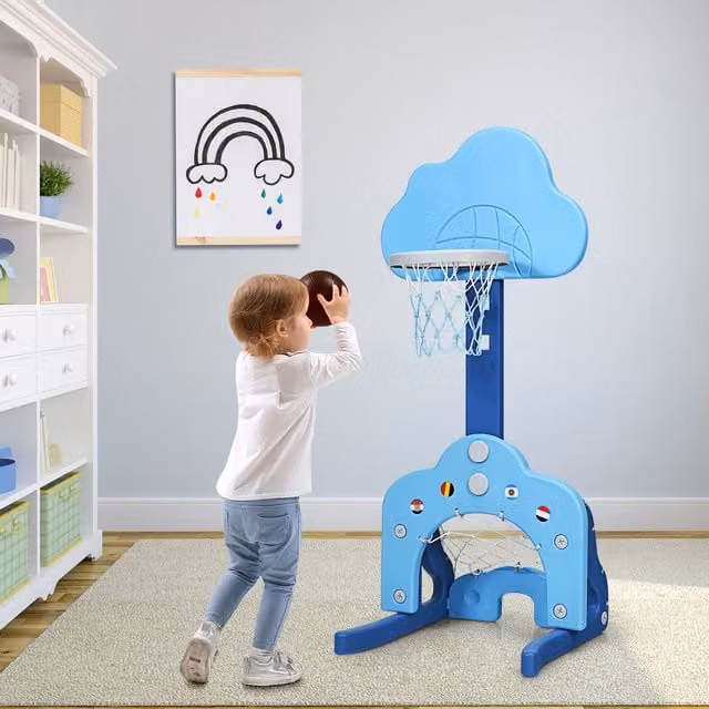 Costway Height Adjustable Basketball Hoop Set in Blue