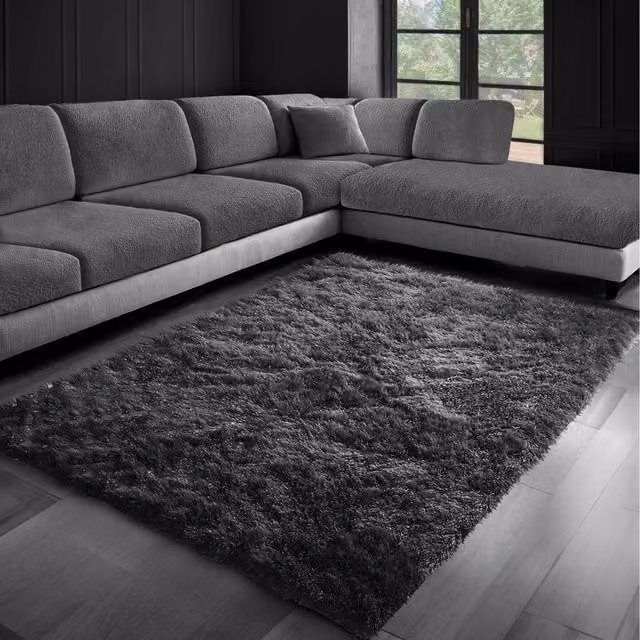 Homerepublic Black Plain Shaggy High Pile Dream Area Rug, W/D/H: 160 x 230 cm