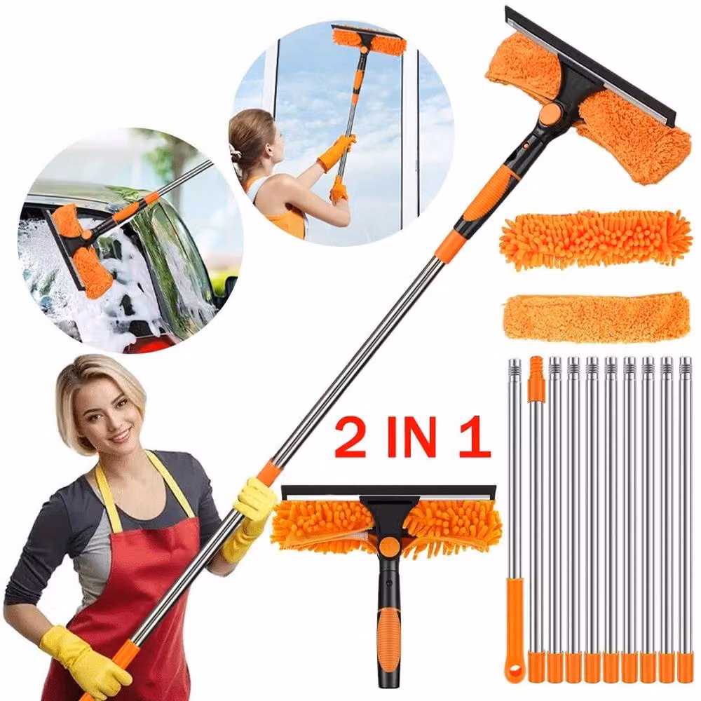 NESTLUNE Extendable Window Washer with Rubber Squeegee and Scraper, Orange, W: 100 cm, H: 15 cm – 2