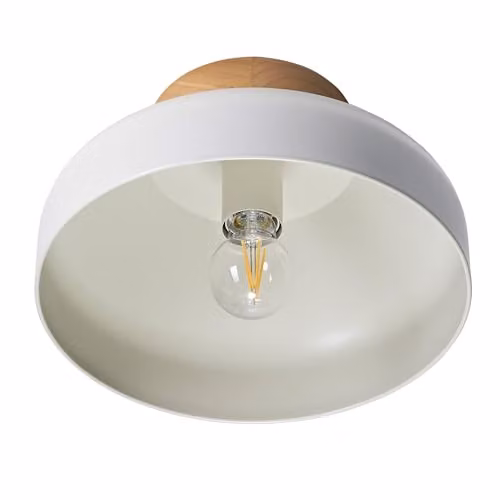 Happy Homewares Scandinavian Designed Semi Flush Ceiling Light in Grey with Wood Base, W/D/H: 30 x 30 x 18 cm