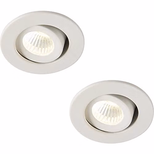 Loops 2 Pack Micro Adjustable Recessed Ceiling Downlight - 4W Cool White LED Module - Matt White Aluminium & Clear Acrylic