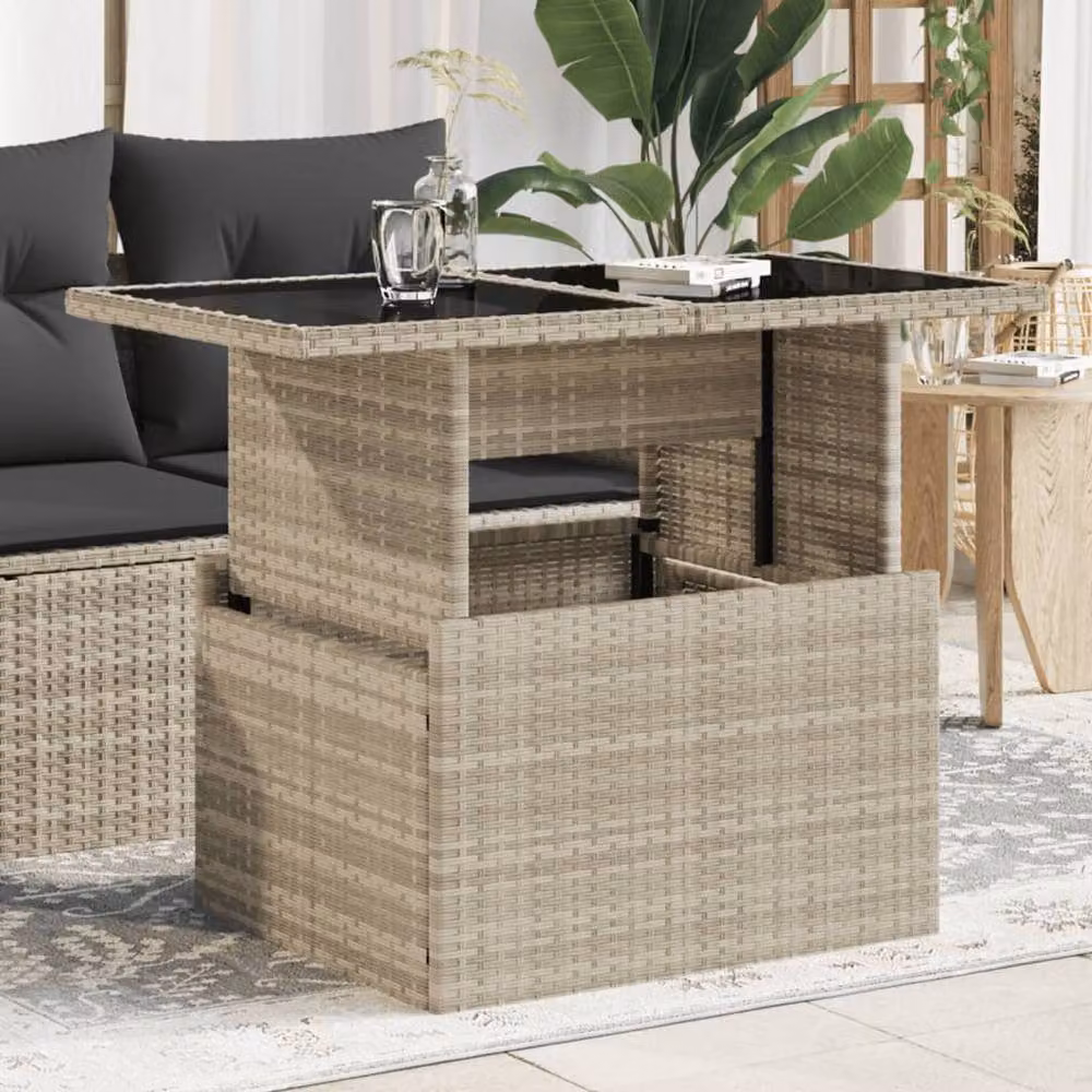 Berkfield Home Garden Table with Glass Top in Light Grey Poly Rattan, W: 100 cm, D: 55 cm, H: 73 cm – 2
