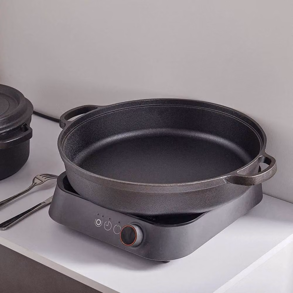 EONLION Uncoated Cast Iron Skillet Frying Pan, Black, 32.5 cm – 2