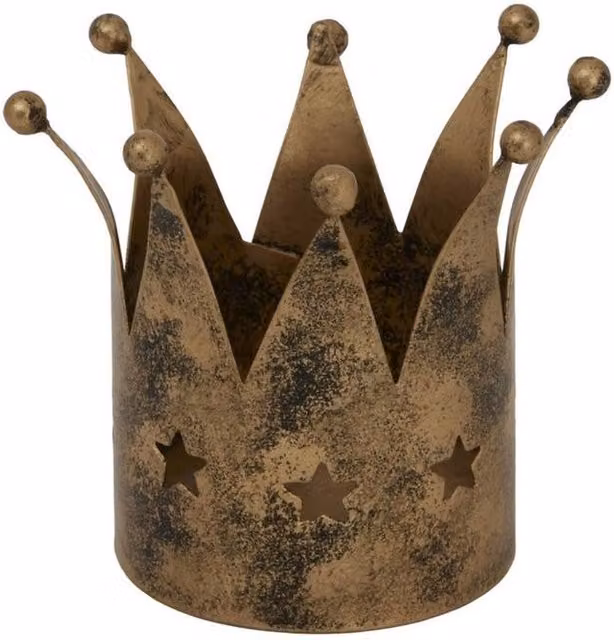 Lemon Pavilion Furniture and Decor Antique Crown Tealight Holder in Gold Metal, L7 x W7 x H8 cm