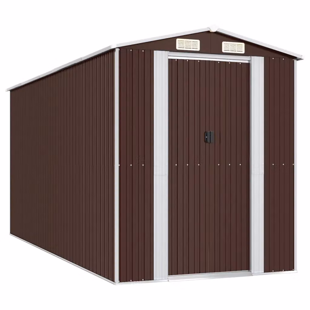 Berkfield Home Dark Brown Galvanised Steel Garden Shed with Sliding Gable Doors W/D/H: 192 x 440 x 223 cm – 2