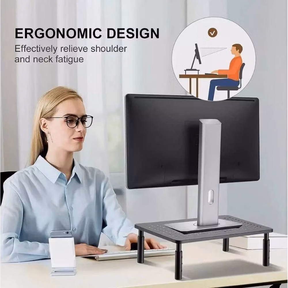 FLAVORA Metal Mesh Computer Monitor Stand Riser in Matt Black – 5