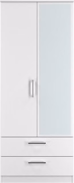2 U Cornwall Ready Assembled 2 Door 2 Drawer Mirror Wardrobe in White