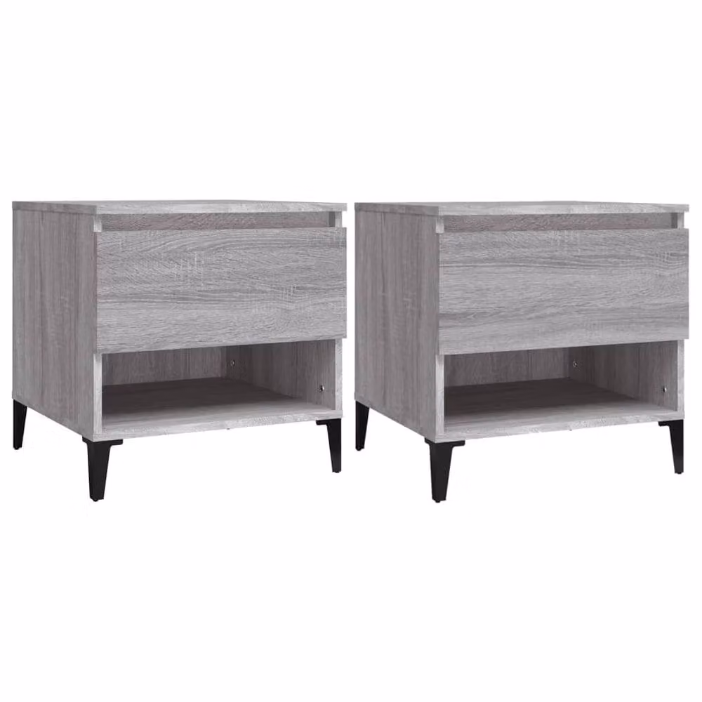 Berkfield Home Set of 2 Grey Sonoma Side Tables in Engineered Wood, W/D/H: 50 x 46 x 50 cm – 2