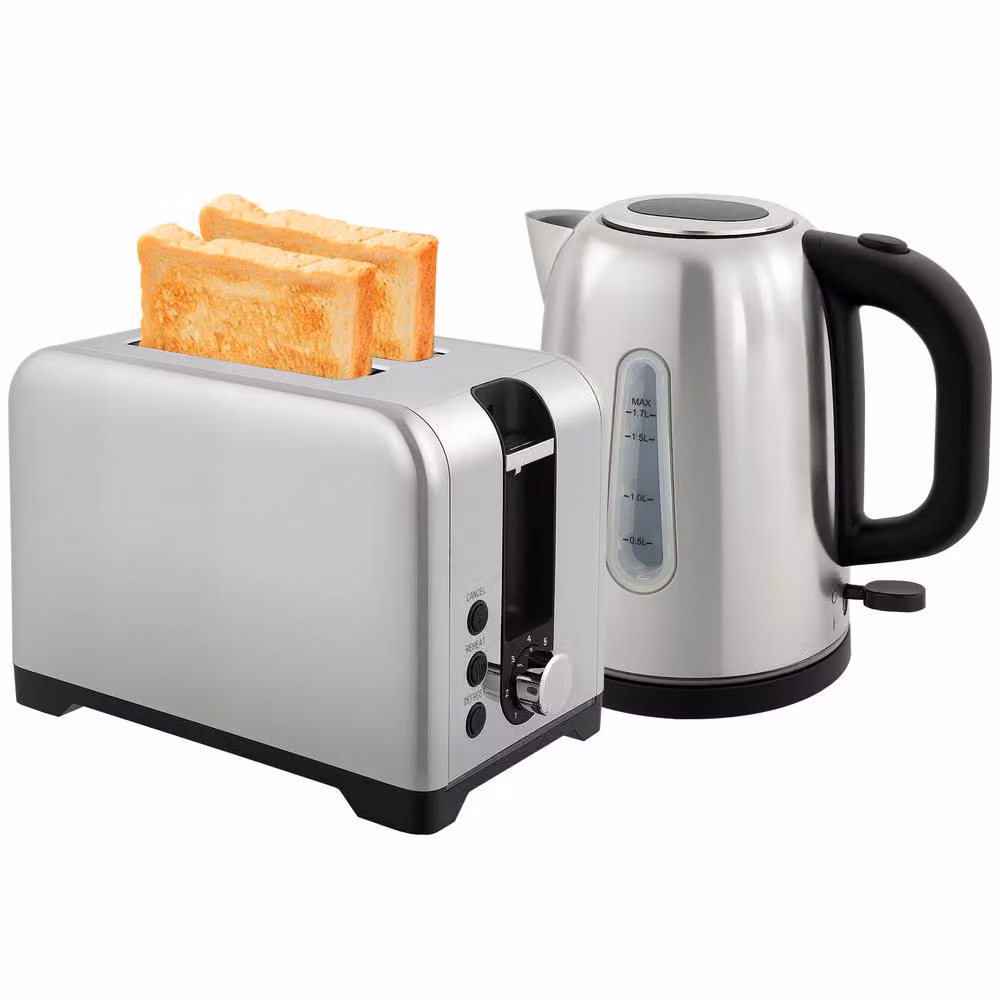 STILVORA Toaster and Kettle Set in Silver with Blue Light Strip – 3