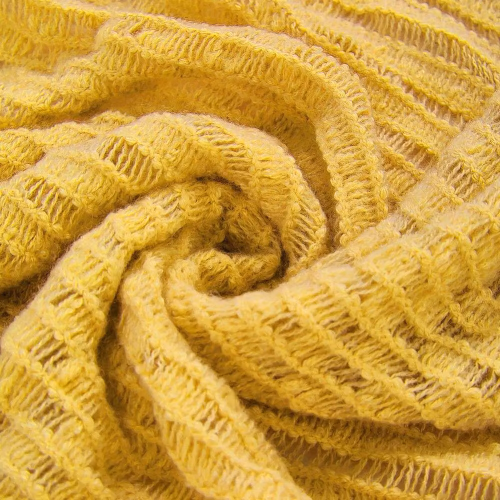 Pawnora Yellow Solid Knitted Throw Blanket, W: 130 cm, D: 150 cm – 3