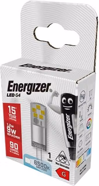 Energizer LED G4 Capsule Lightbulb, 90 Lumens, 1.2W, 6500K Cool White