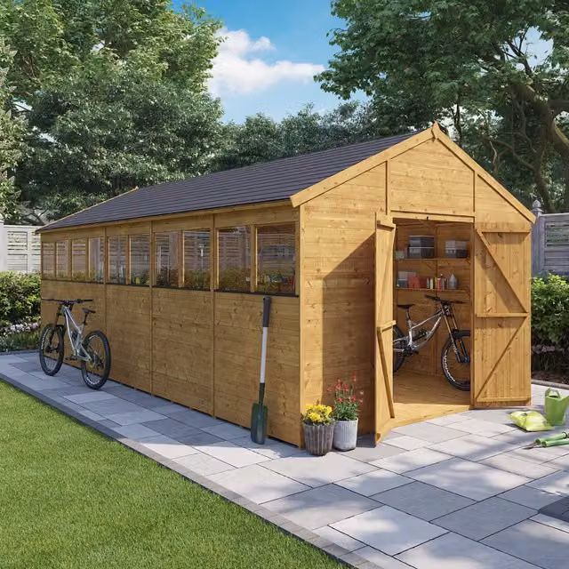 BillyOh Rustic Brown Wooden Apex Workshop with Windows, W/D/H: 609.6 x 609.6 cm