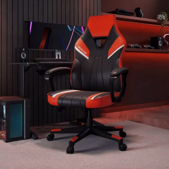 X Rocker Modern Red Synthetic Leather Gaming Chair with Armrests