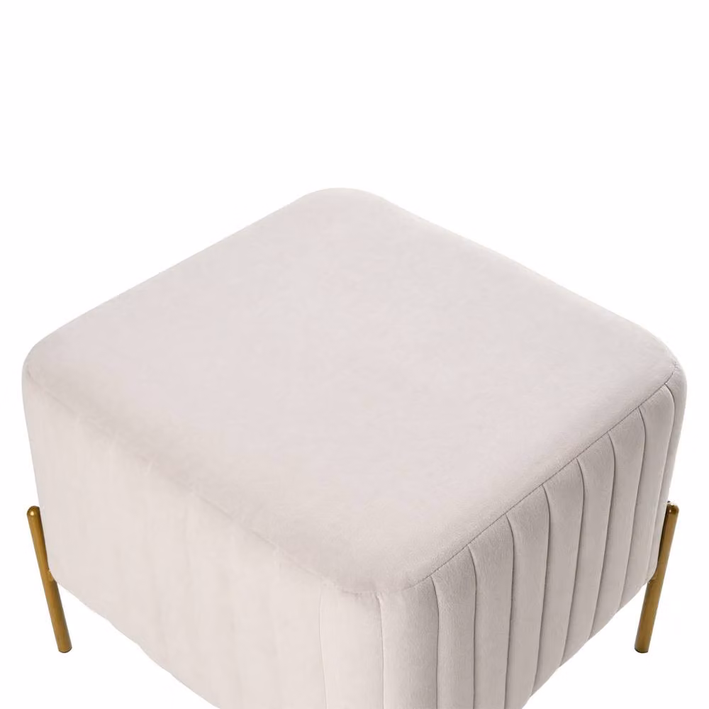 Wyld and Coco Off-White Velvet Cube Footstool with White Metal Legs, W/D/H: 47 x 47 x 47 cm – 3