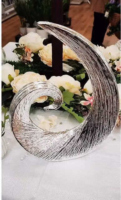 Biznest Abstract Silver Titanium Brushed Swirl Tabletop Ornament