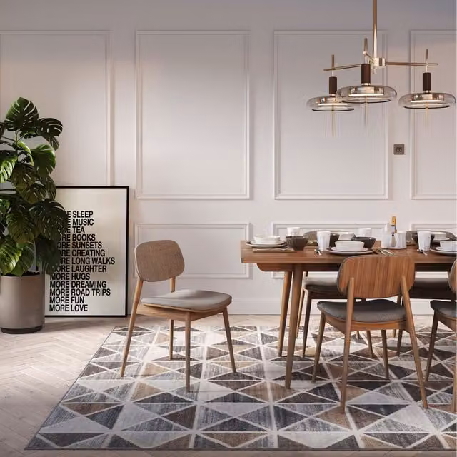 The Rug House Neutral Diamond Geometric Modern Living Area Rug, Beige and Multicolour, W: 290 cm, D: 200 cm