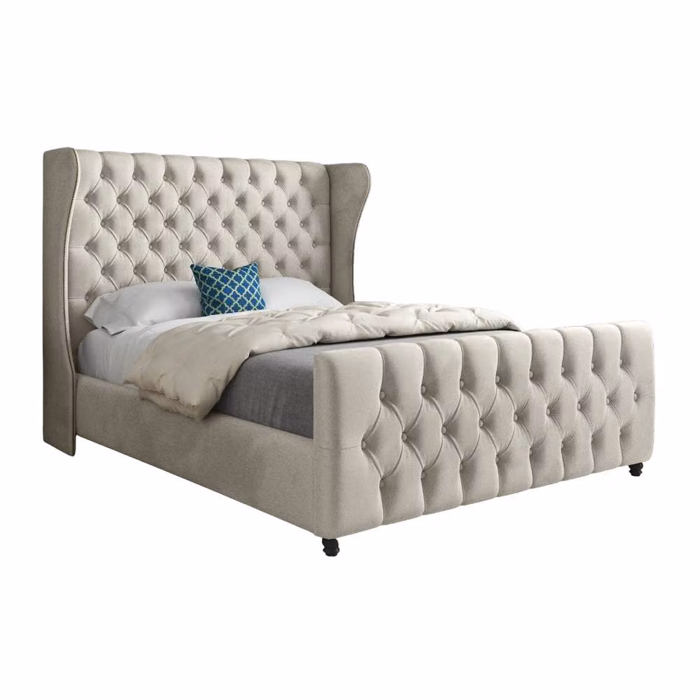 Casani Horning Upholstered Velvet Designer Bed Frame in Beige, W/D/H: 200 x 137 x 189 cm – 3