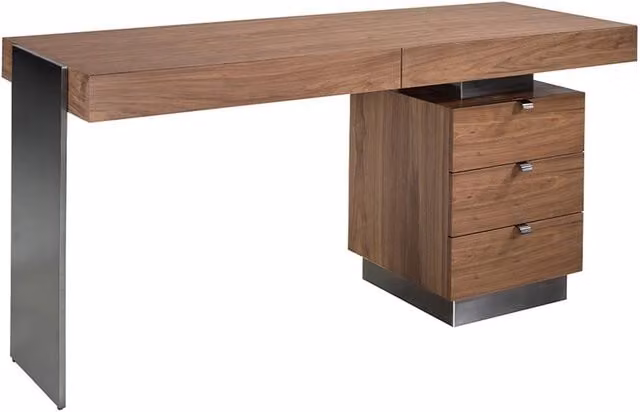 Angel Cerda Walnut Writing Desk in Brown with Darkened Polished Steel Legs, W: 160 cm, D: 60 cm, H: 76 cm
