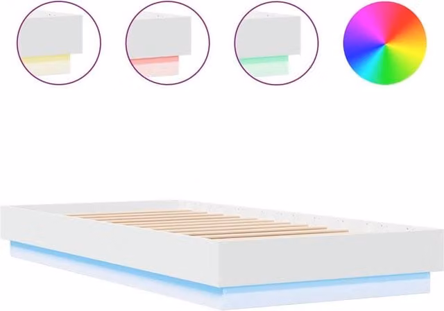 Berkfield Home Modern White Bed Frame with LED Under-Bed Lighting and USB Charging Port, W: 100 cm, D: 200 cm – 1