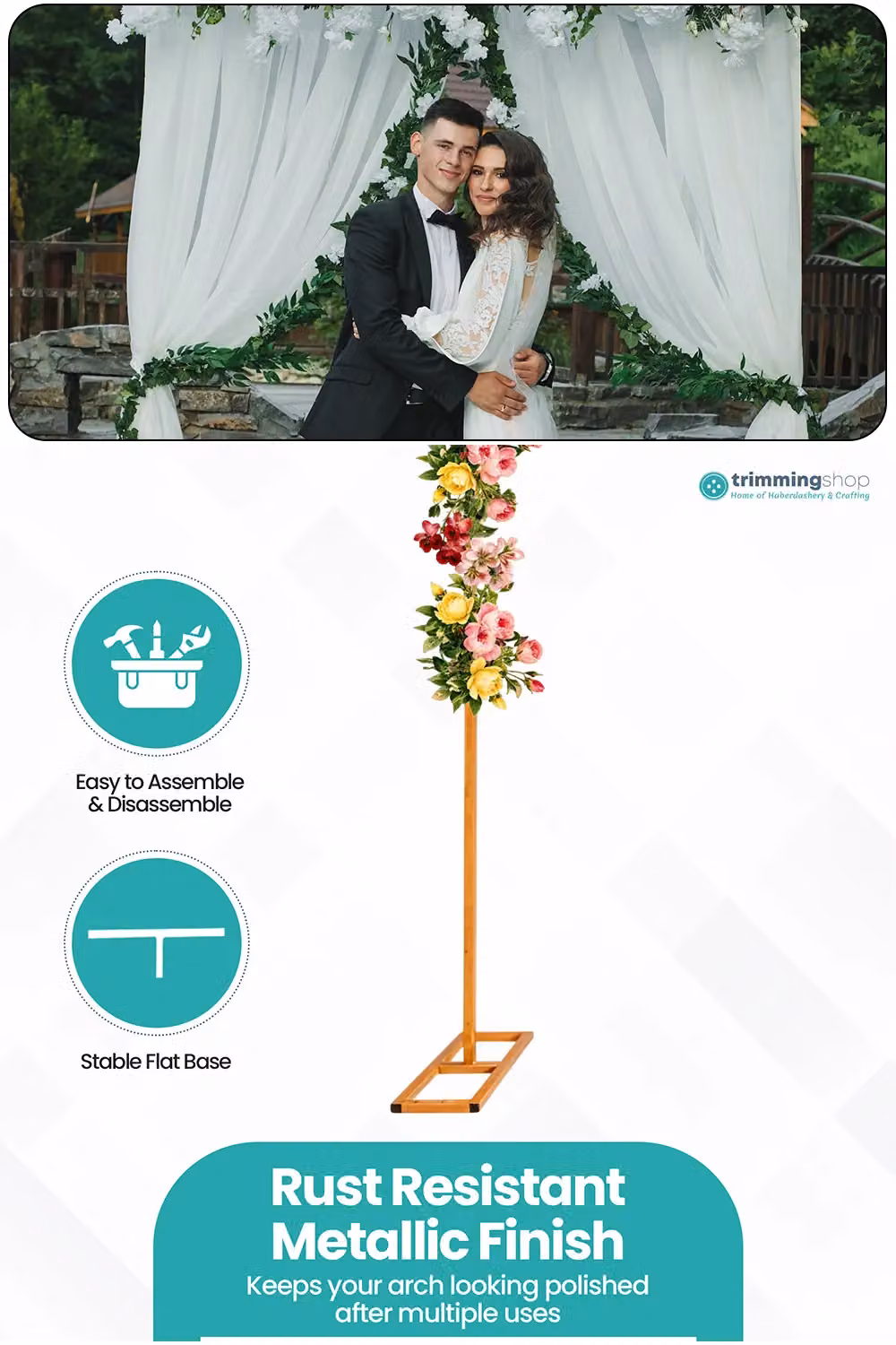 Neel Blue Gold Metal Square Arch Backdrop Stand with Base, W/H: 200 x 200 cm – 2