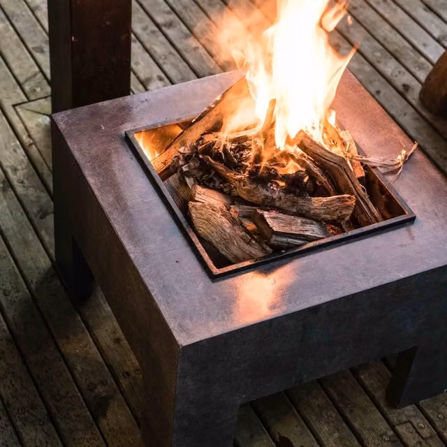 Ivyline Square Fire Pit and Square Console in Stone Anthracite Finish, H: 40 cm, W: 58 cm – 1
