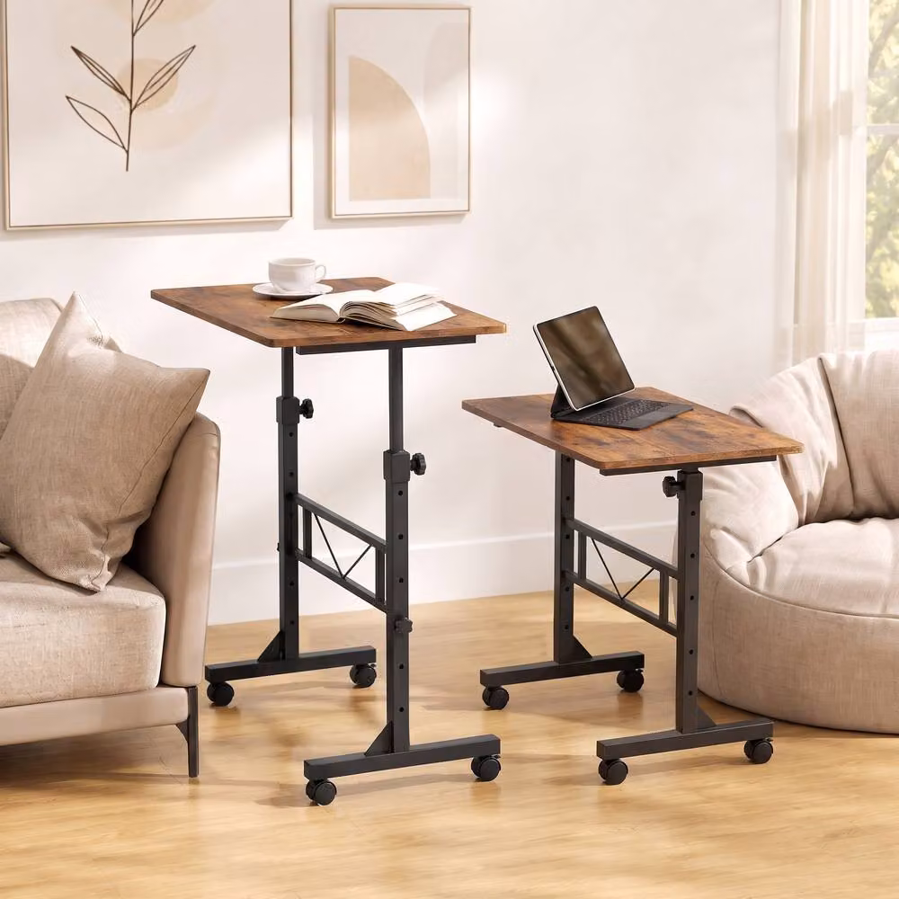 Rolipo Height Adjustable Overbed Table with Wheels in Brown, W: 80 cm, D: 40 cm – 2